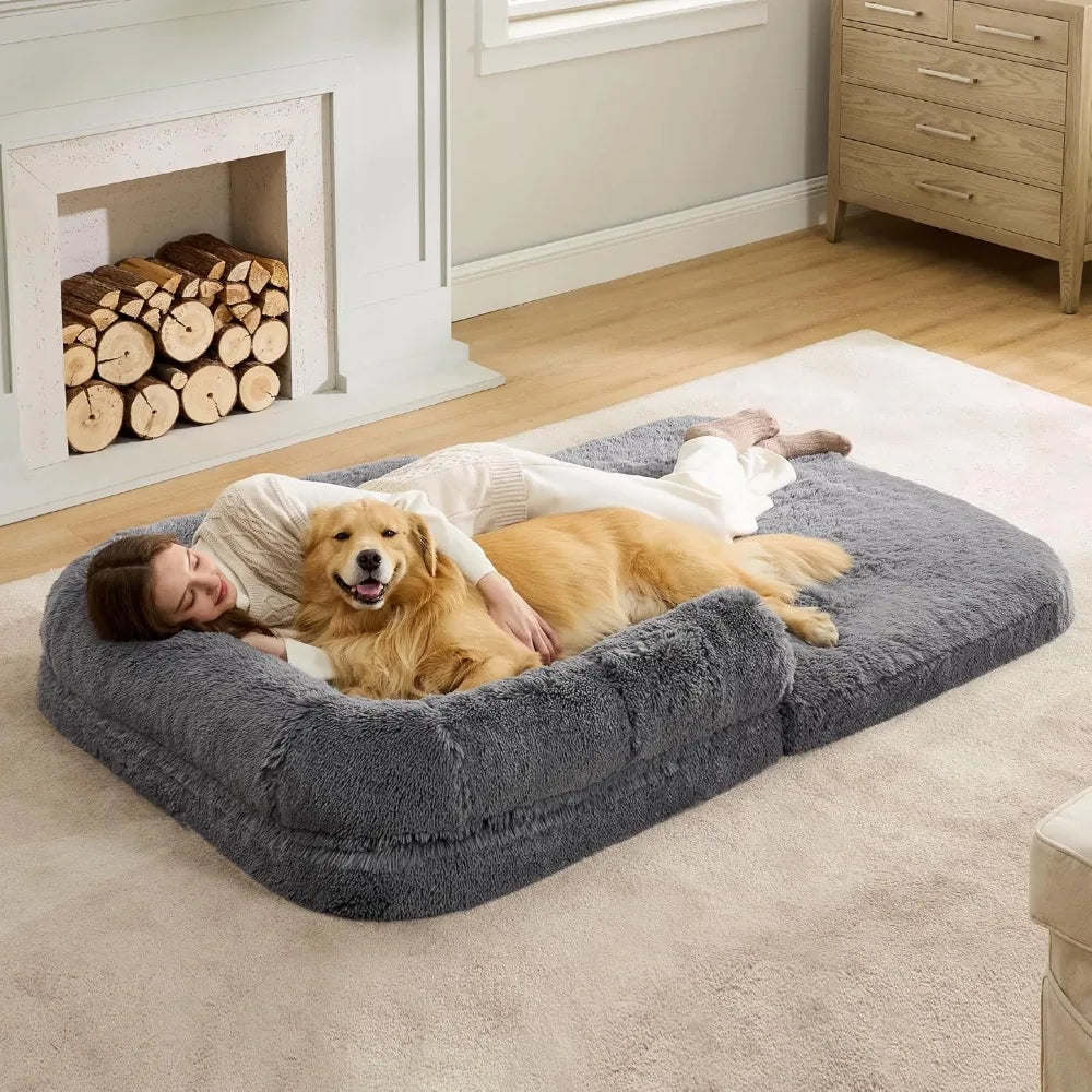 DAFIFY Foldable 2-In-1 Human Dog Bed With Bolster Foam Waterproof