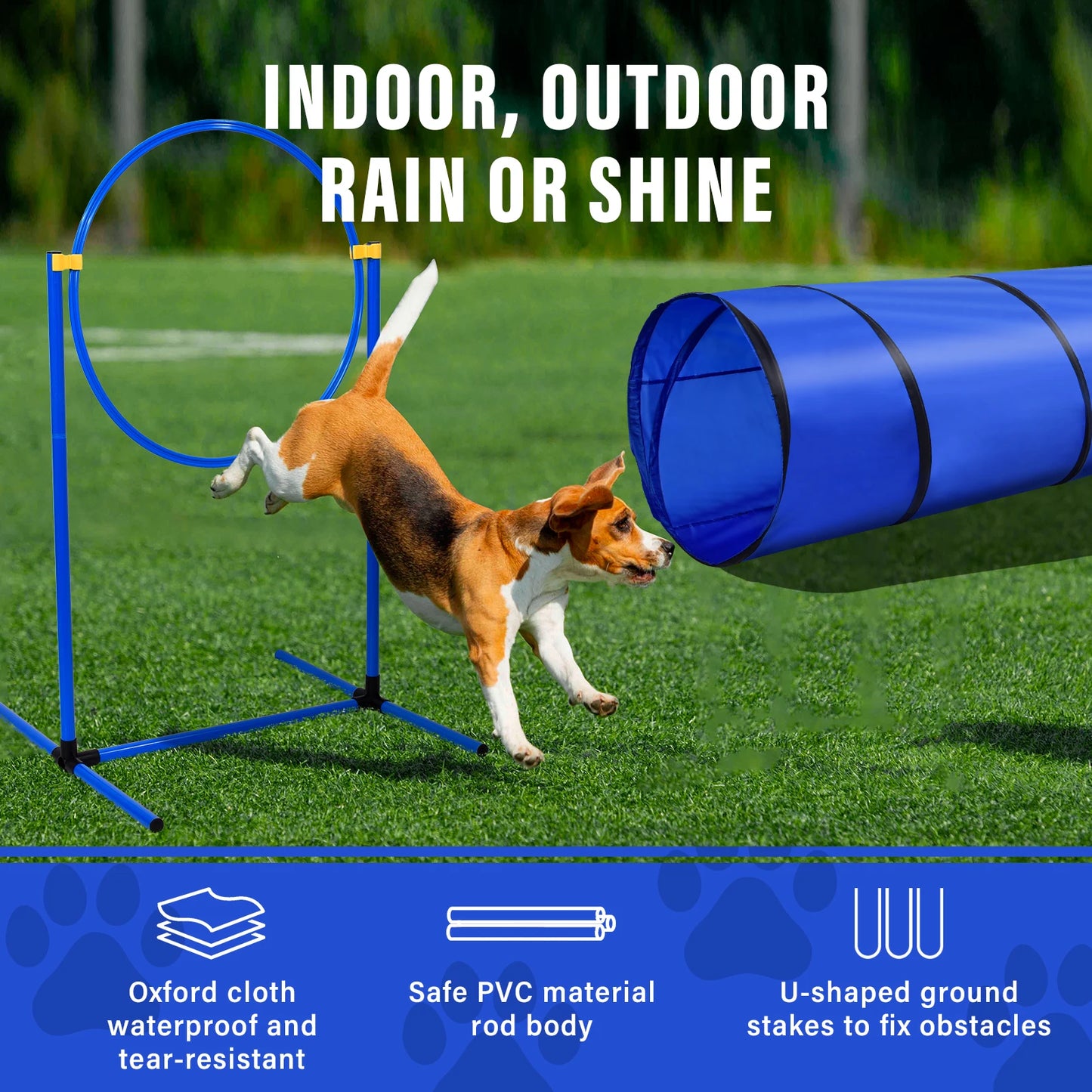 Dog Agility Course Backyard Set With Tunnels And Weave Poles