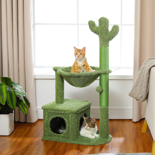 PEQULTICN Cactus Cat Tree With Condo Hammock And Toys