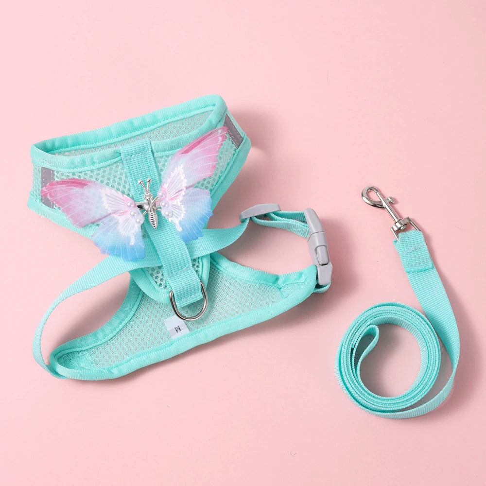 Breathable Cat Harness Set Butterfly Design Leash Accessories