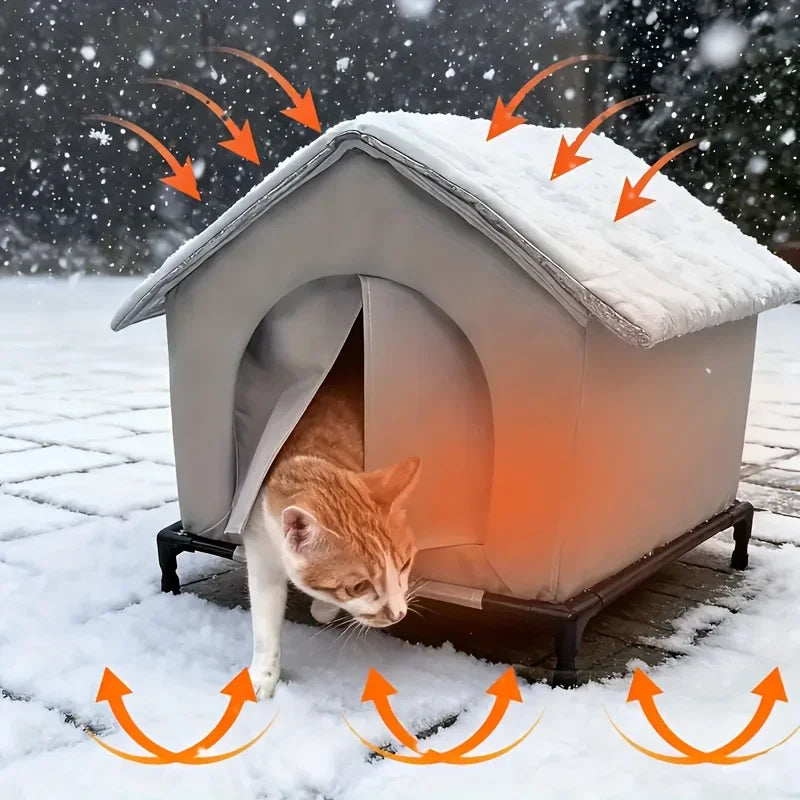 Outdoor Cat House With Stand Insulated Shelter And Blankets