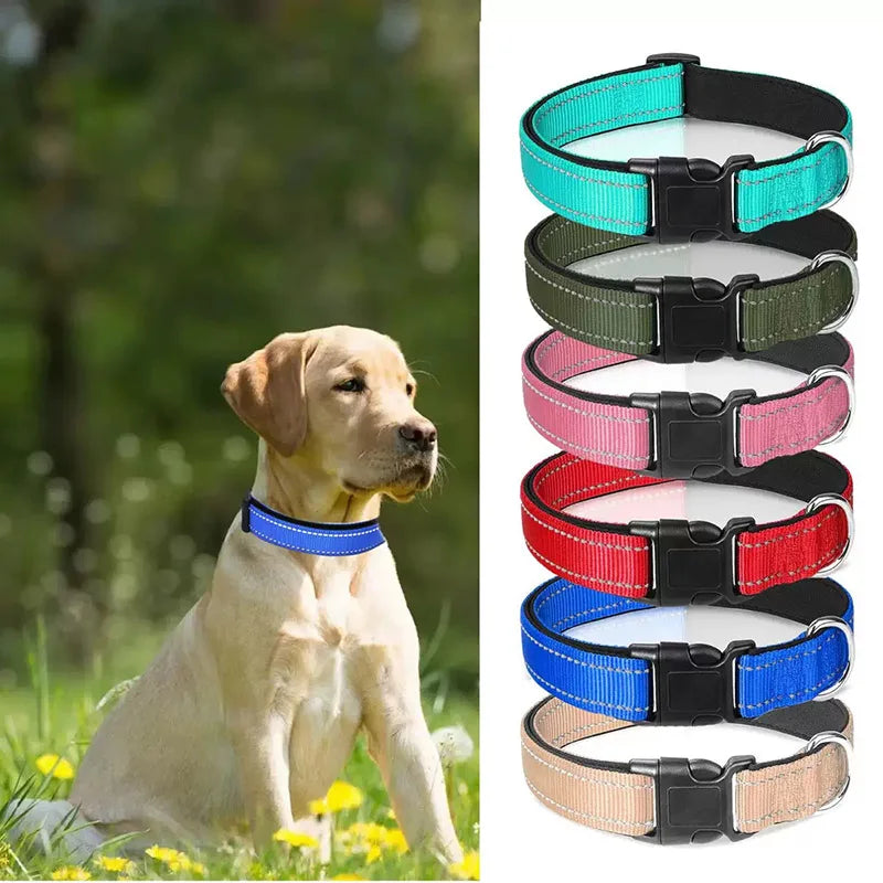 NONECN Reflective Neoprene Padded Dog Collar Adjustable Nylon