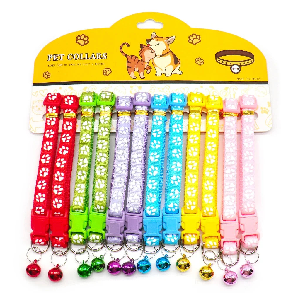 12Pcs Mix Color Anti-Lost Dog and Cat Collars with Bell Footprint