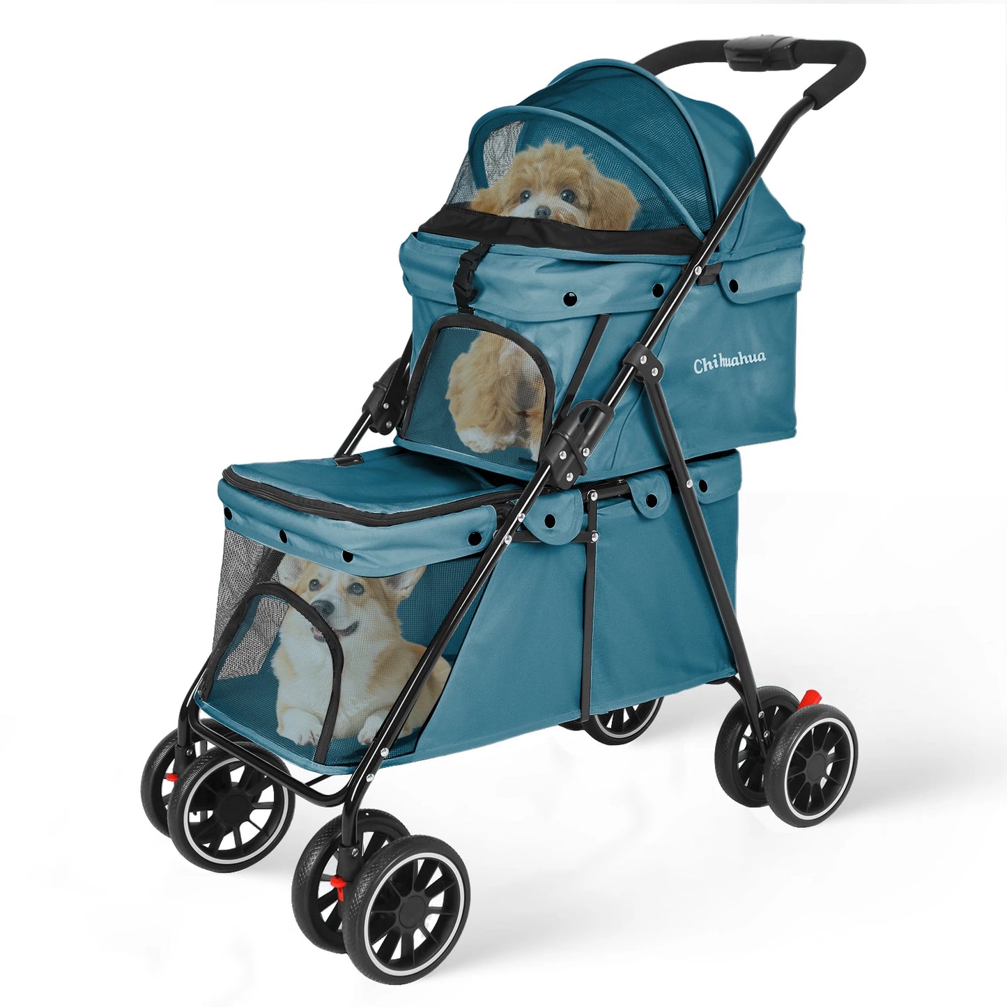 CHIHUAHU Foldable Double Pet Stroller With Detachable Carriers