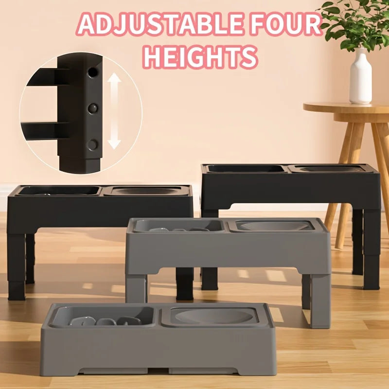 Adjustable Height Cat Feeder Stand Folding Stainless Steel Bowl Table