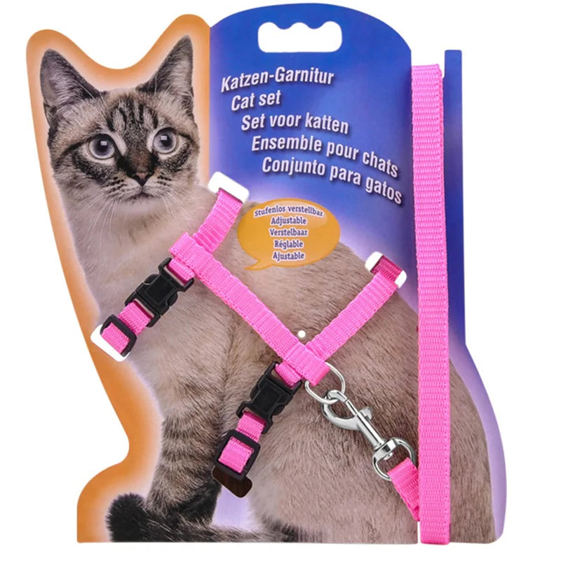 Adjustable Cat Collar Harness Leash Set Nylon Kitten Friendly