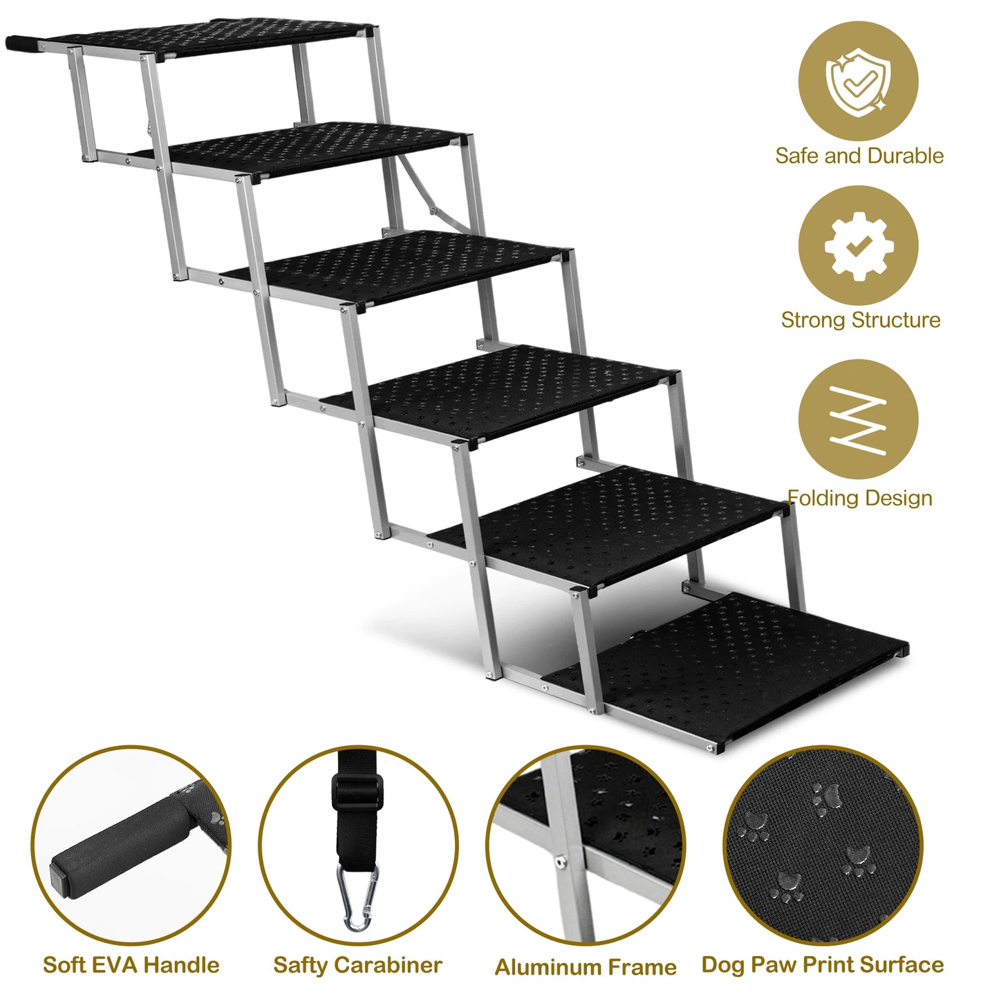 Nonedog Door Adjustable Foldable Dog Stairs For Cars And SUVs
