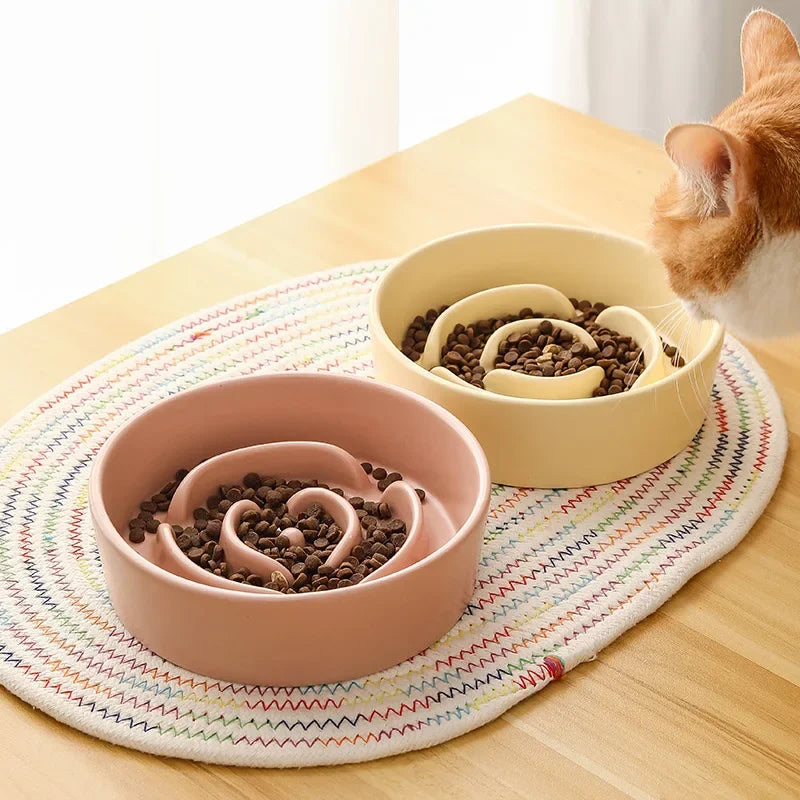 Ceramic Slow Feeder Pet Bowl for Cats and Dogs Puppies