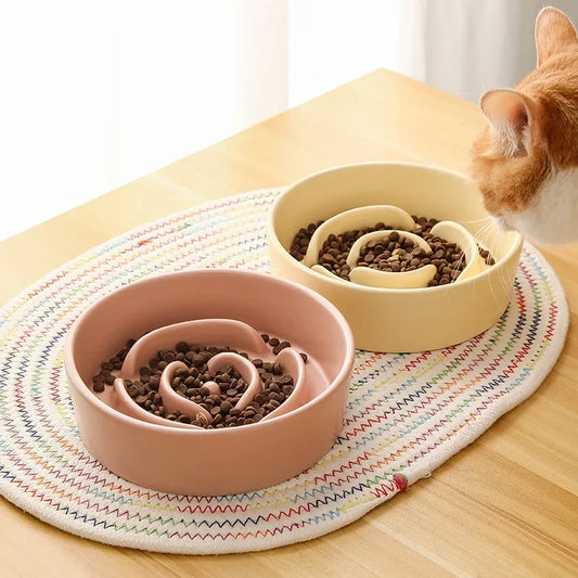 Ceramic Slow Feeder Pet Bowl for Cats and Dogs Puppies