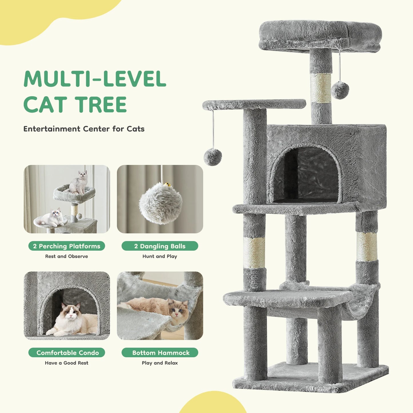 JHK Cat Tree Tall Multi-Cat Climbing Tower Sisal Posts