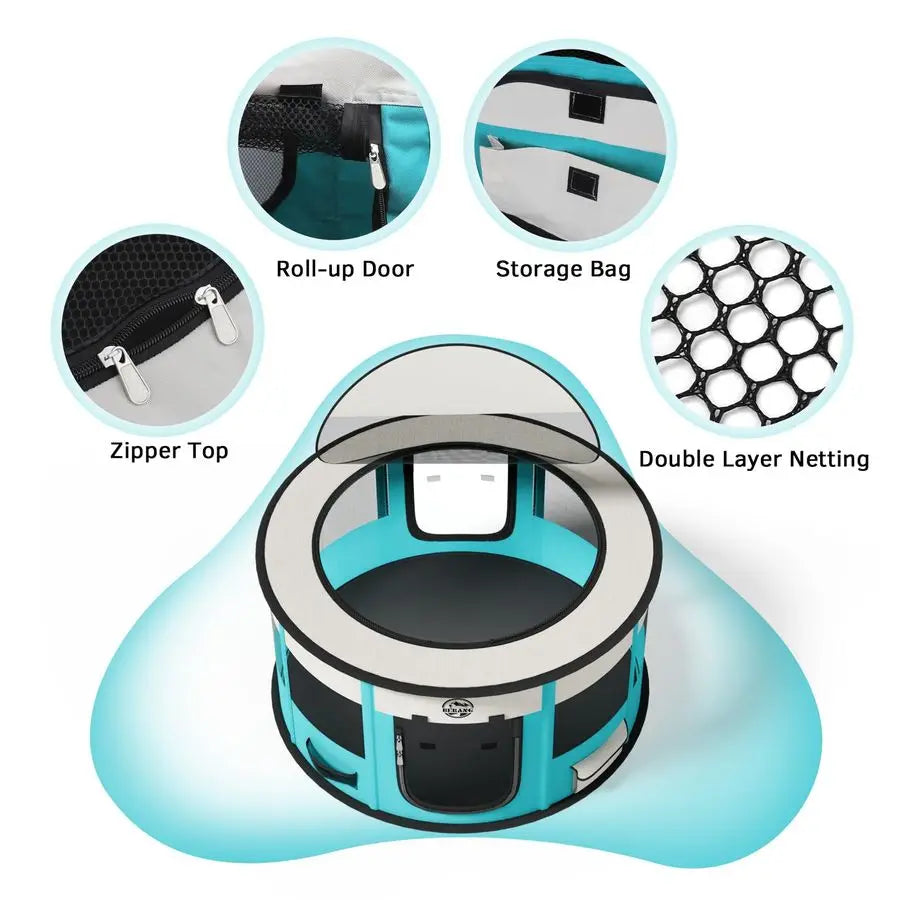Foldable Pet Playpen For Dogs Indoor Outdoor Exercise Pen With Carrying Case