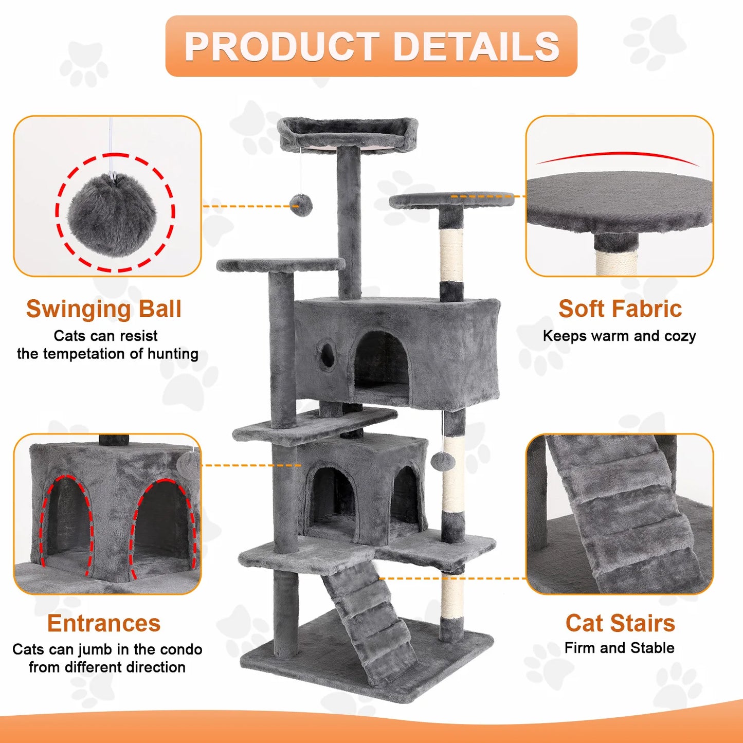 Cat Tree Tower With Sisal Scratching Posts And Dangling Ball