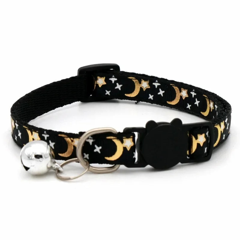 NONED Heart Charm Bell Cat Collar Elastic Adjustable Velvet