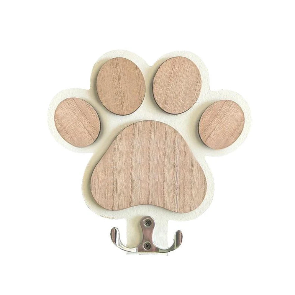 Paw Print Wooden Dog Leash Hanger Wall Hook Holder
