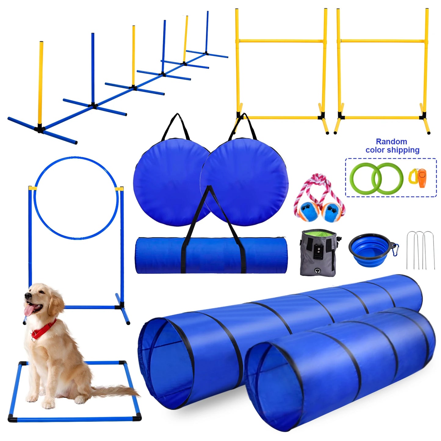Dog Agility Course Backyard Set With Tunnels And Weave Poles