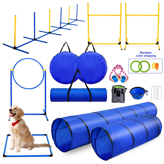 Dog Agility Course Backyard Set With Tunnels And Weave Poles
