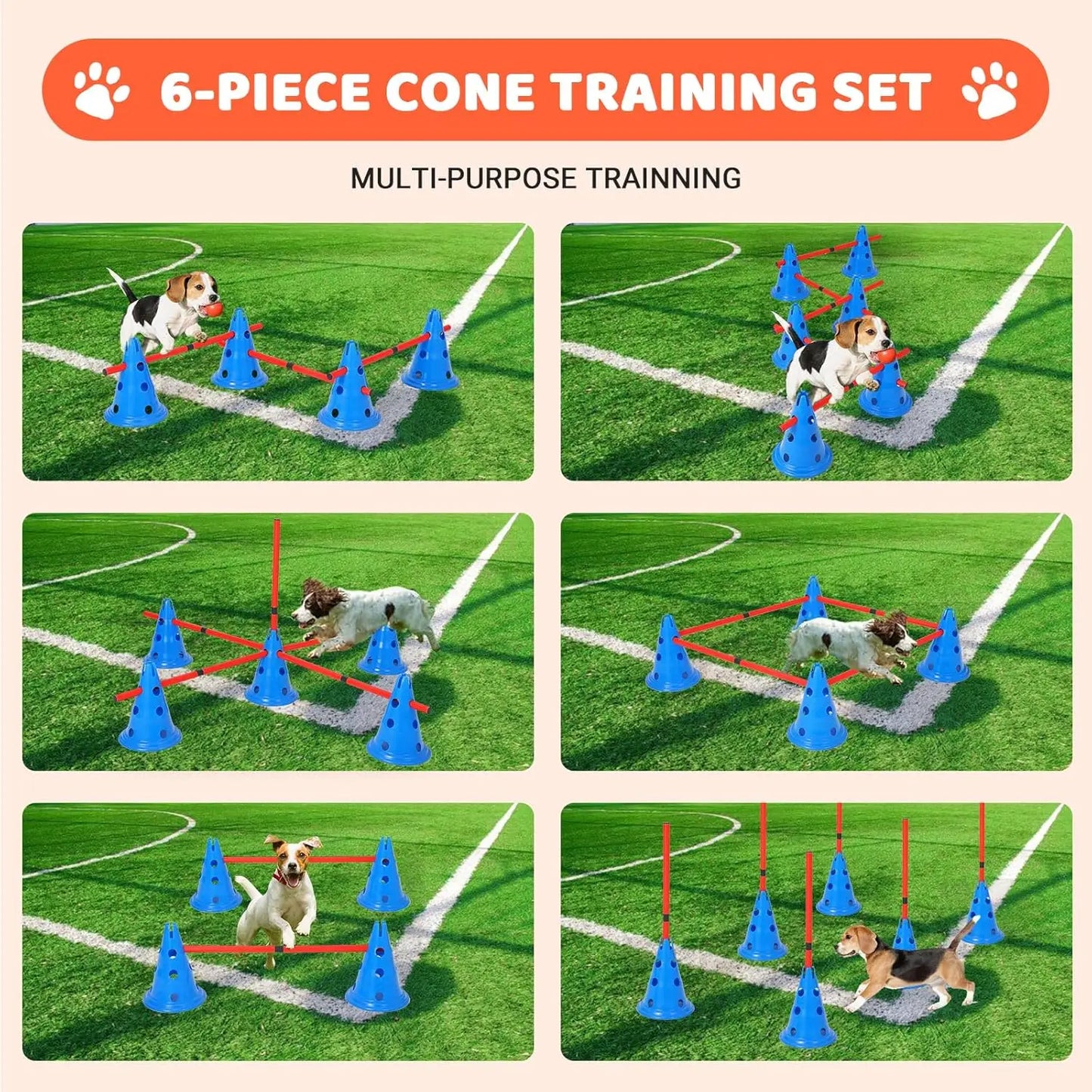 HiMISS Dog Agility Hurdle Cone Set With 12 Cones Rods