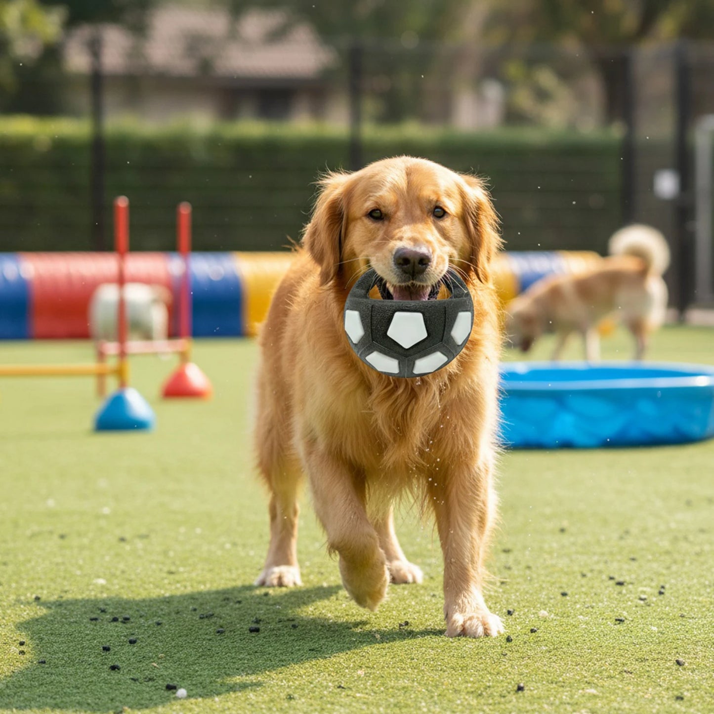Dog Calming Ball With Handle Football Toy Squeaky For Medium