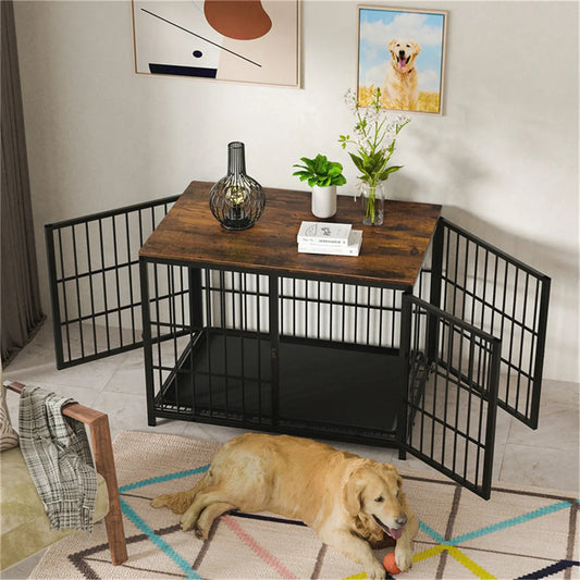 BORWARTH Indoor Wooden Dog Crate Elevated Kennel End Table