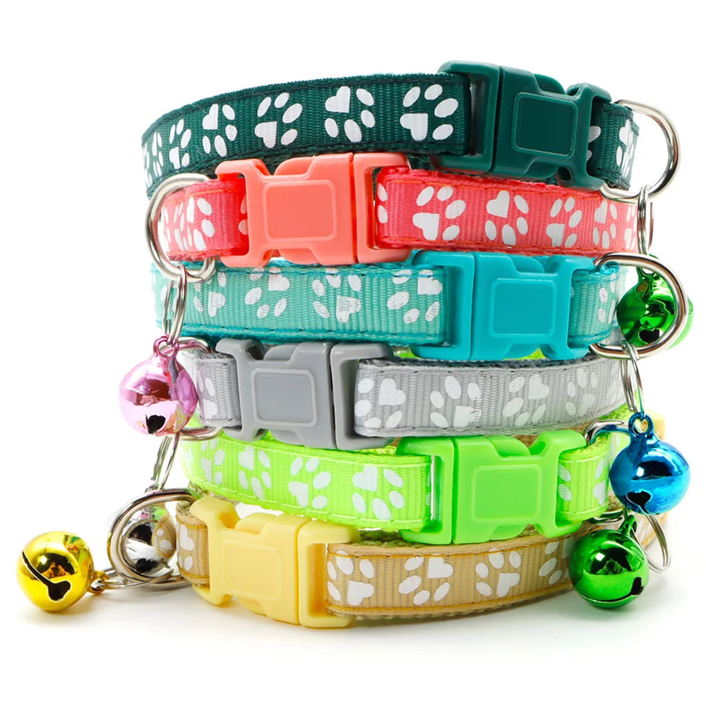 12Pcs Mix Color Anti-Lost Dog and Cat Collars with Bell Footprint