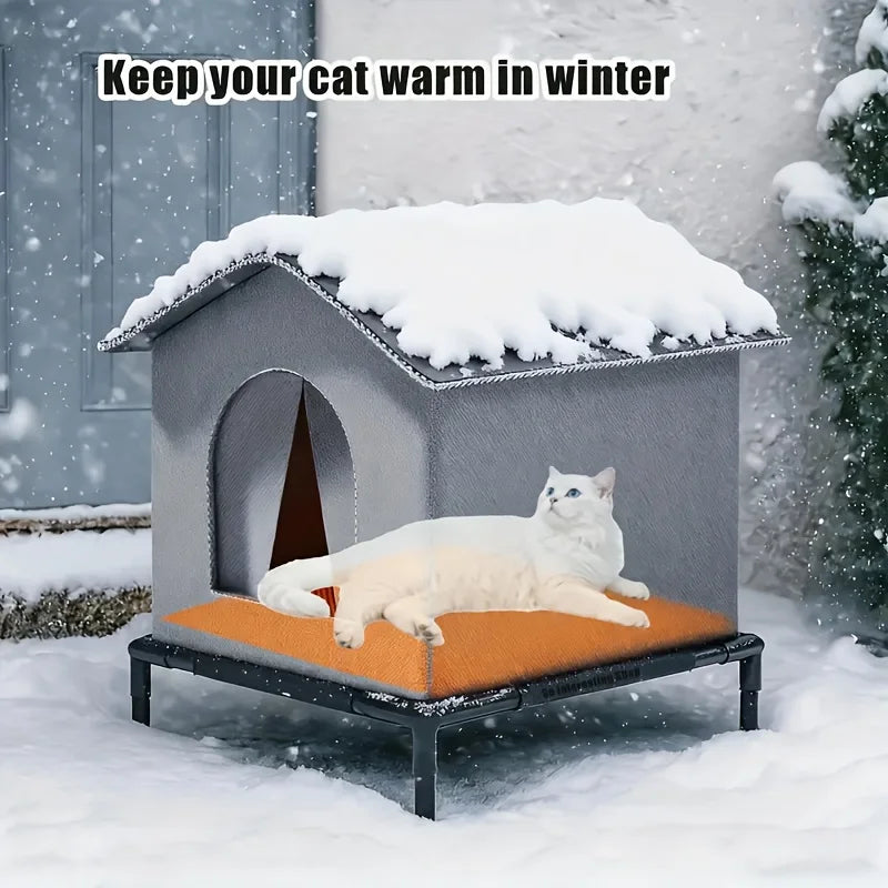 Outdoor Cat House With Stand Insulated Shelter And Blankets