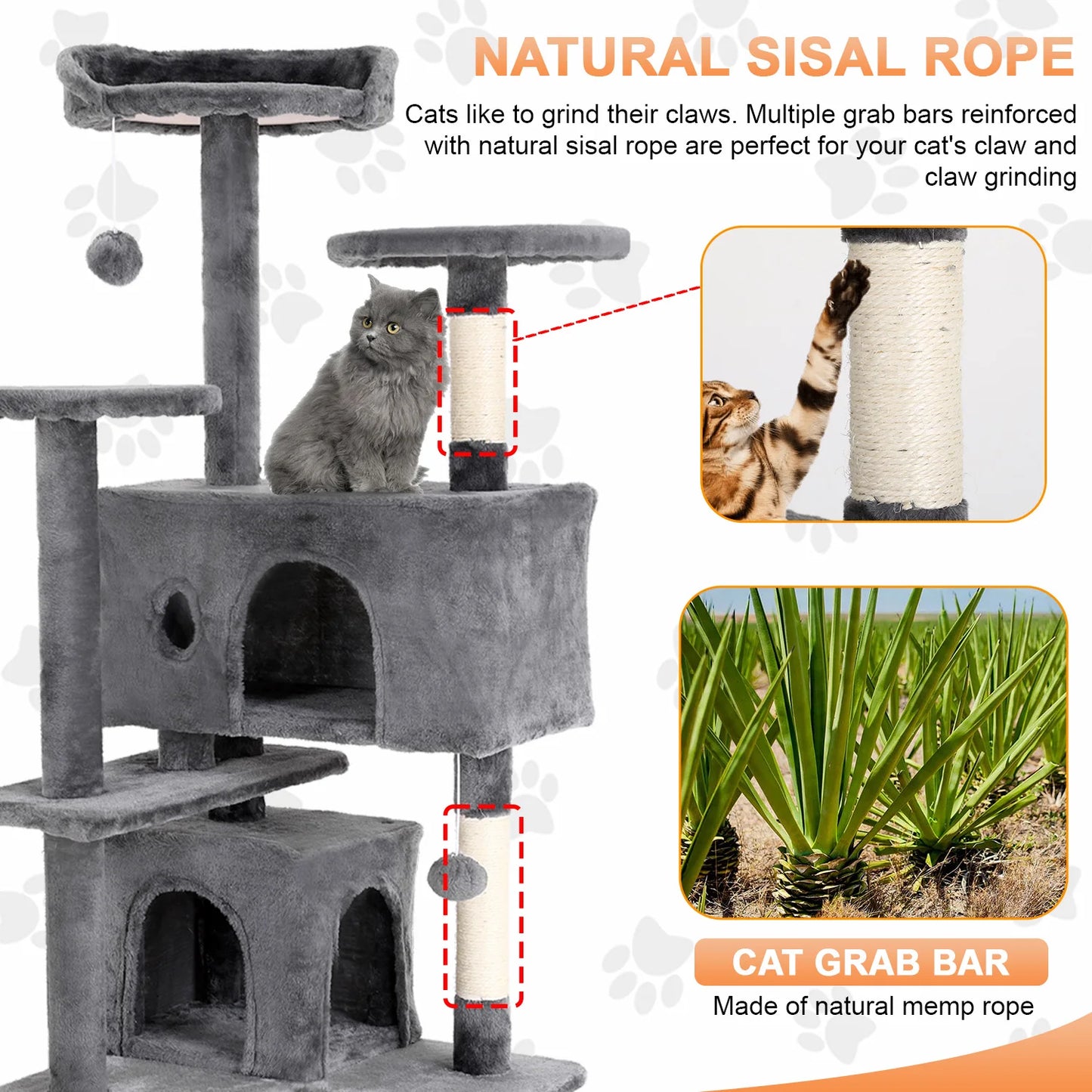 Cat Tree Tower With Sisal Scratching Posts And Dangling Ball