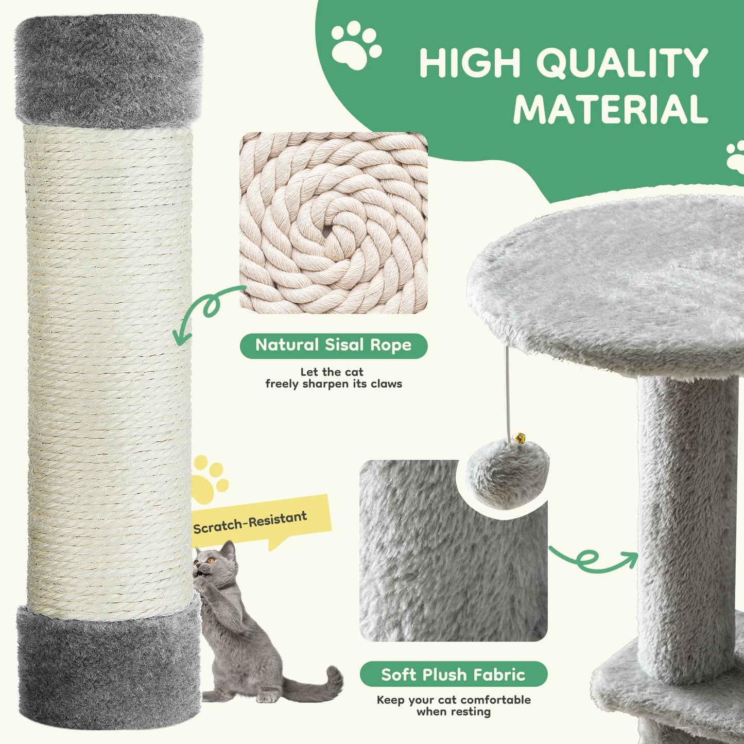 JHK Cat Tree Tall Multi-Cat Climbing Tower Sisal Posts
