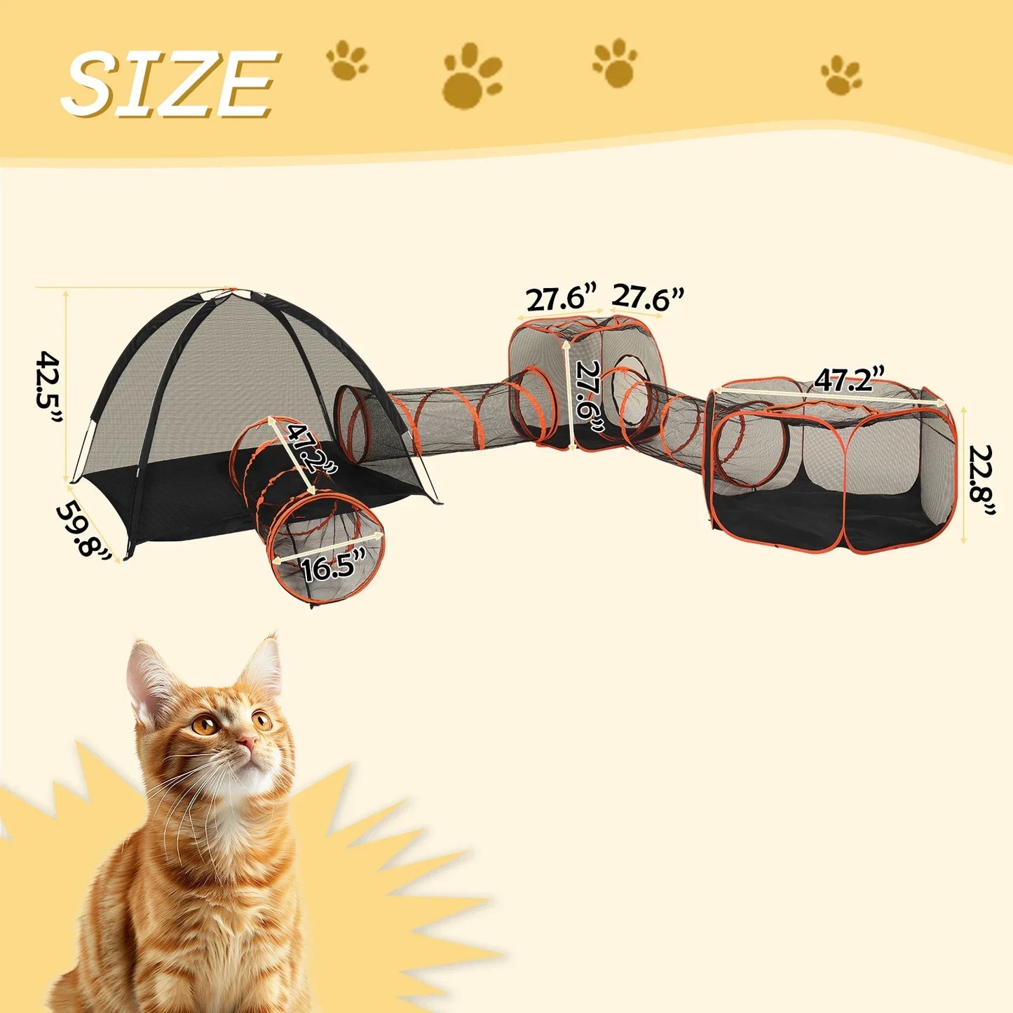 Outdoor Cat Enclosures for Indoor Cats, 6 in 1 Portable Cat Play Tent with Tunnels and Cat Houses for Indoor Outdoor, Cat Plaype