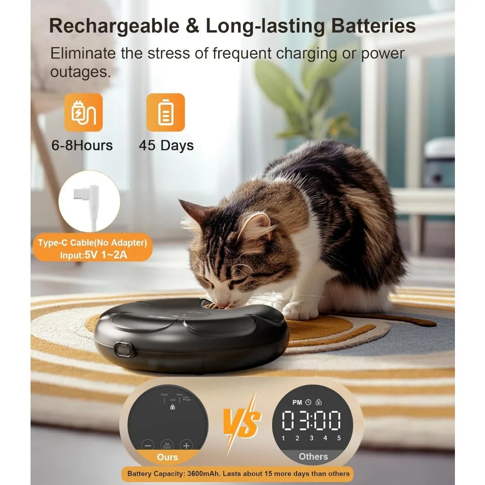 Rechargeable Cordless Automatic Cat Feeder for Wet Food