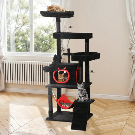 Gothic Cat Tree Tower For Indoor Cats With Spider Hanging