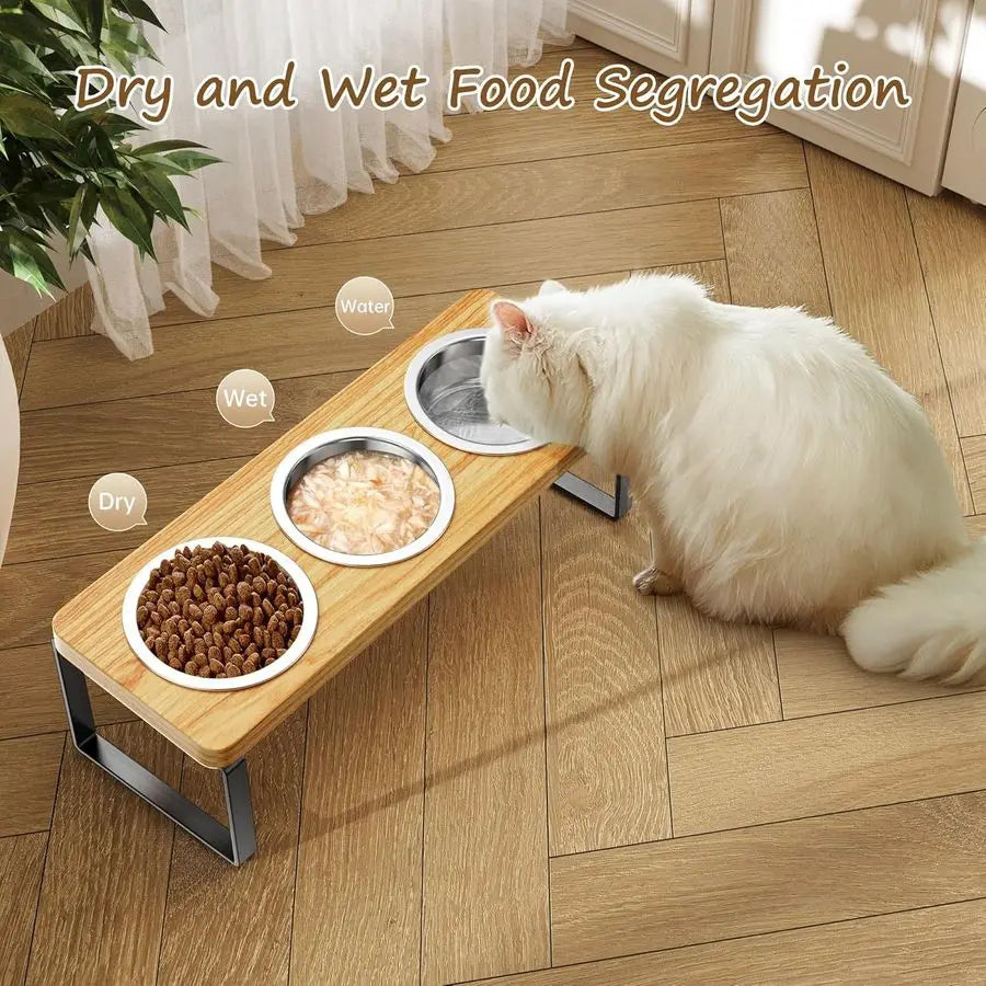 Elevated Tilted Cat Bowl Set With 3 Stainless Steel Bowls