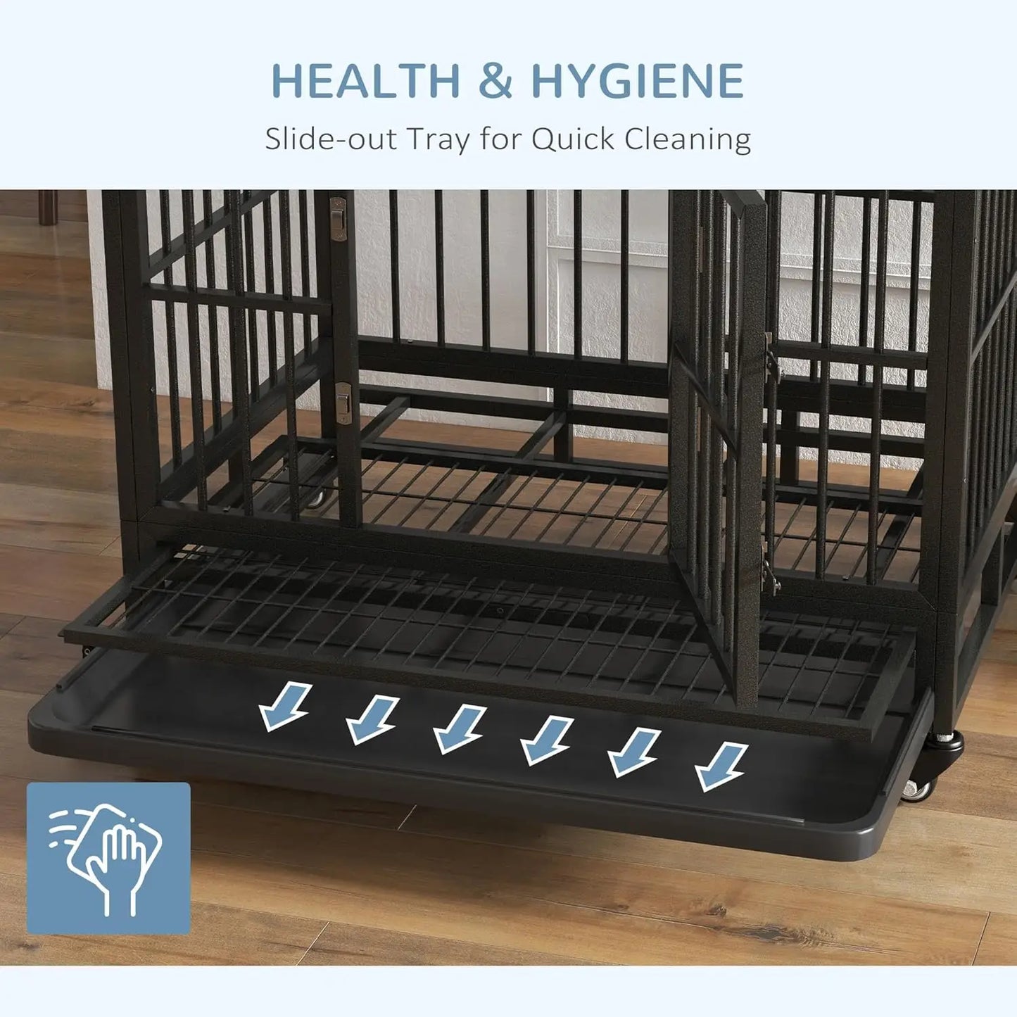 Heavy Duty Dog Crate With Lockable Wheels And Tray