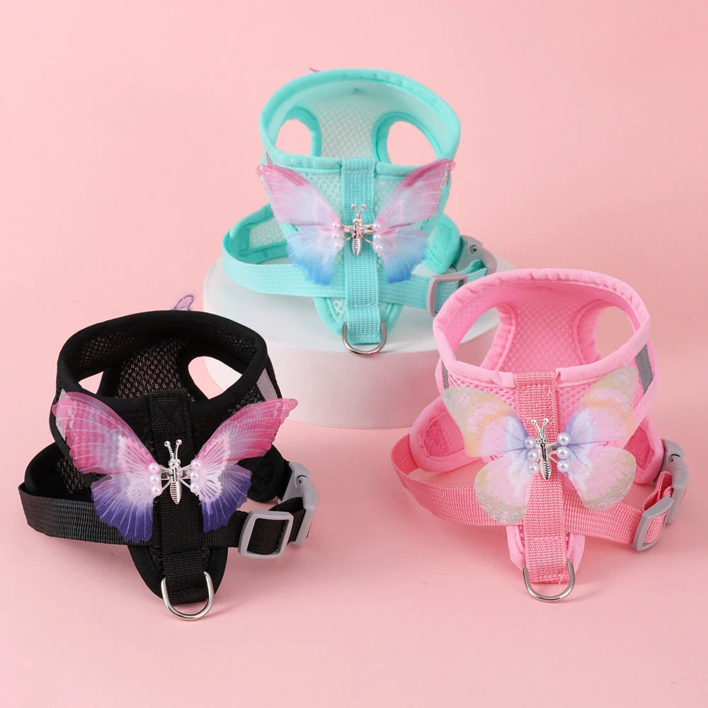 Breathable Cat Harness Set Butterfly Design Leash Accessories