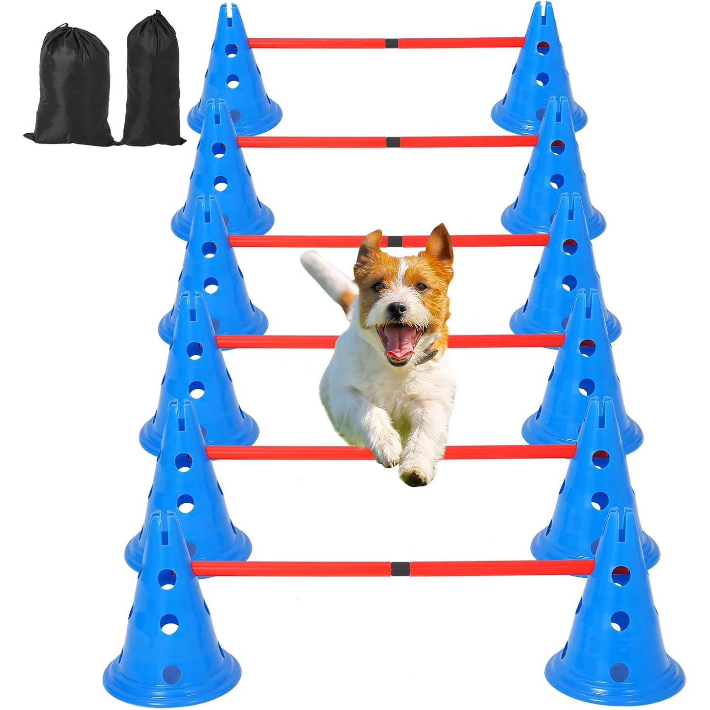 HiMISS Dog Agility Hurdle Cone Set With 12 Cones Rods