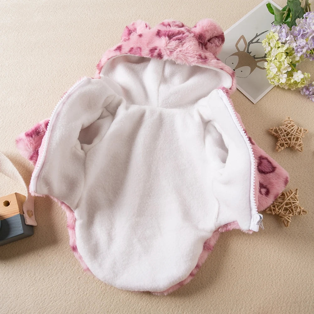 NONECN Winter Leopard Fleece Dog Hoodie Coat For Small Dogs