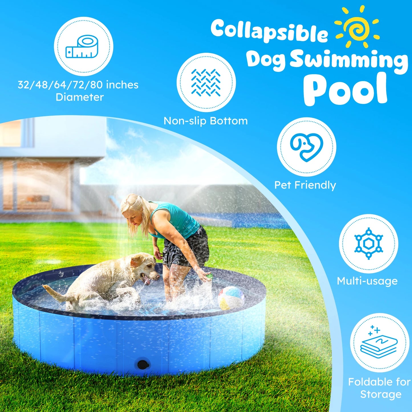 Foldable Portable Dog Pool for Pets Anti Slip Collapsible Bathtub
