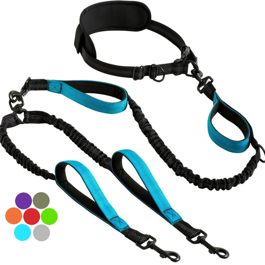 DCLOUD Hands Free Double Dog Leash For Two Dogs With Reflective Stitches