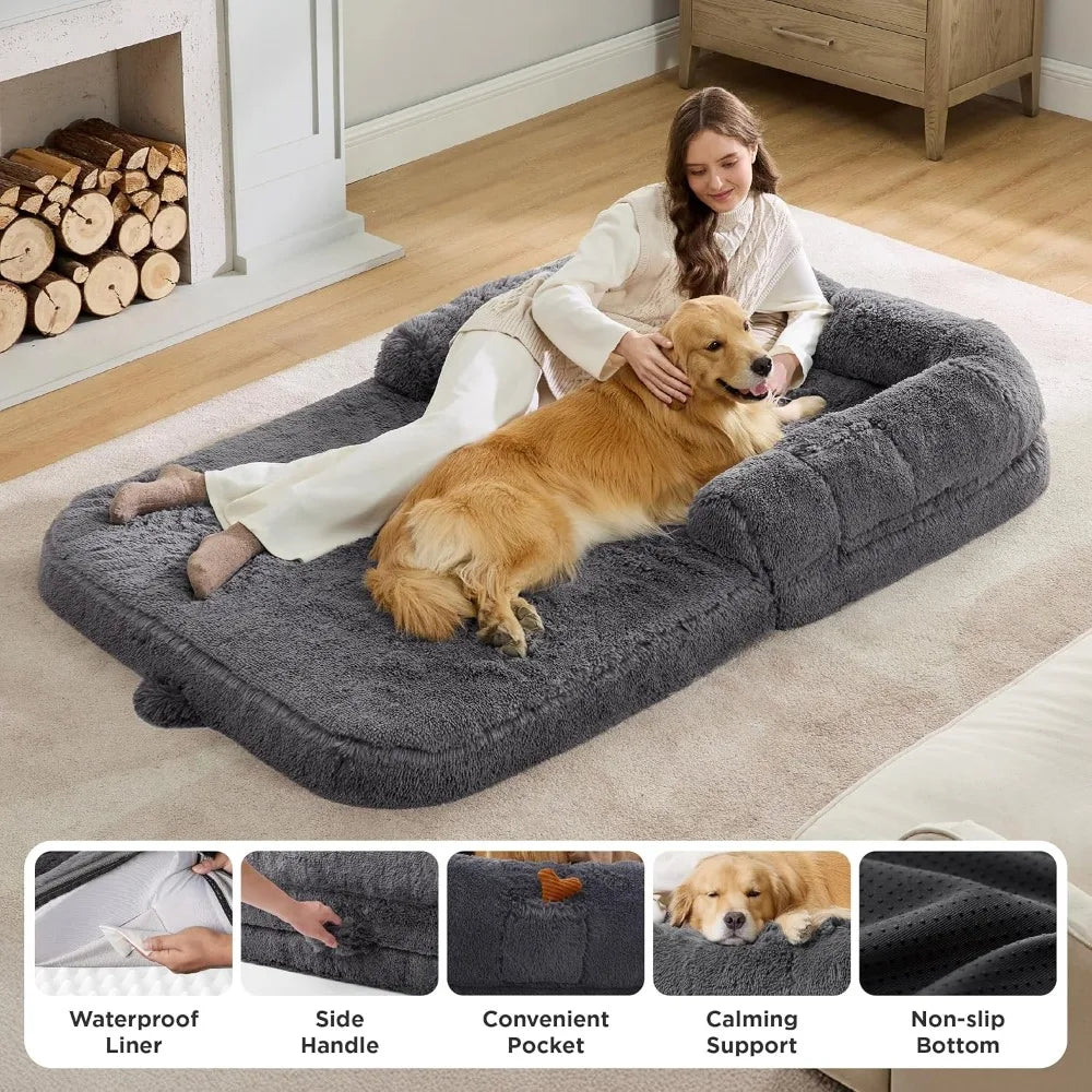 DAFIFY Foldable 2-In-1 Human Dog Bed With Bolster Foam Waterproof