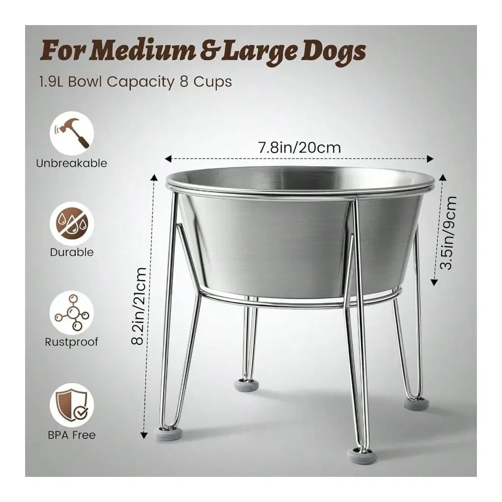 Raised Stainless Steel Dog Bowl With Non Slip Base