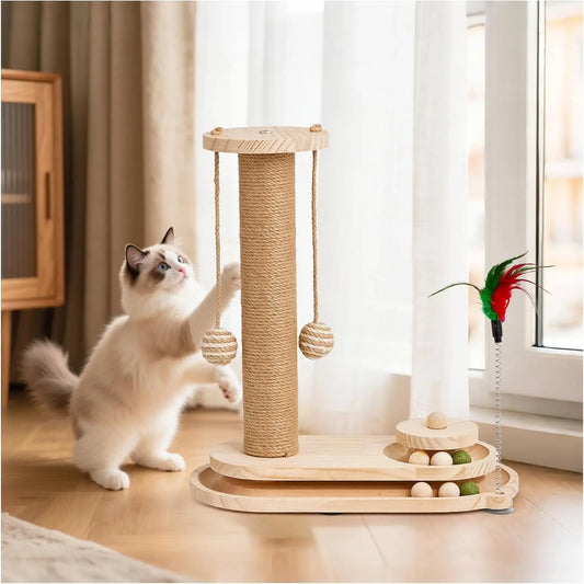 KYJGCN Sisal Cat Scratching Post Indoor With 2Tier Ball Track