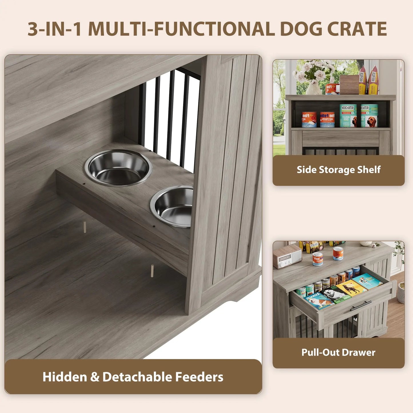 HiMISS Furniture Style Dog Crate Heavy Duty Wooden Kennel
