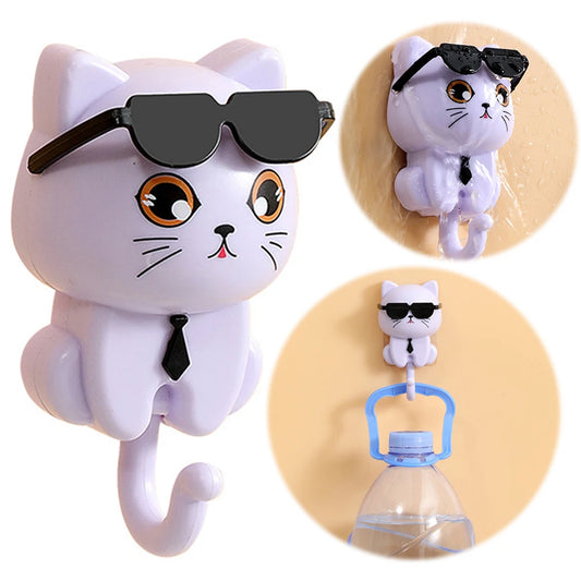 Alloet Cartoon Cat Hook Adhesive Key Holder Wall Coat Hooks