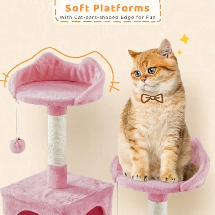 Tall Cat Tree With Perches And Cozy Basket For Cats