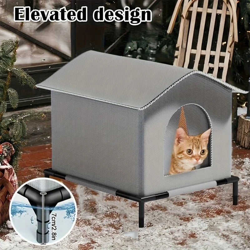 Outdoor Cat House With Stand Insulated Shelter And Blankets