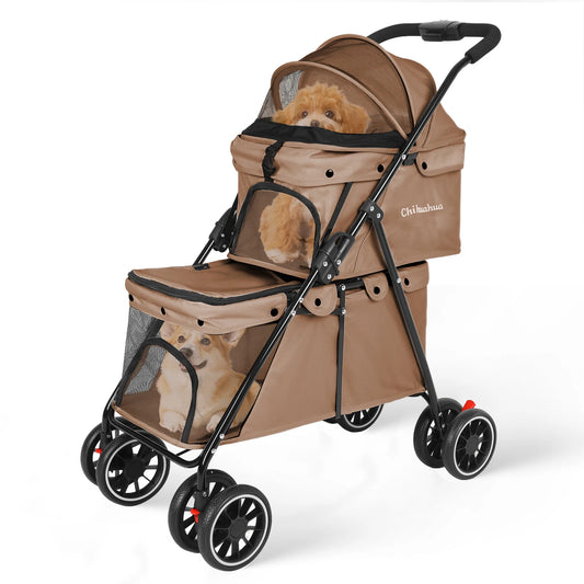 CHIHUAHU Foldable Double Pet Stroller With Detachable Carriers