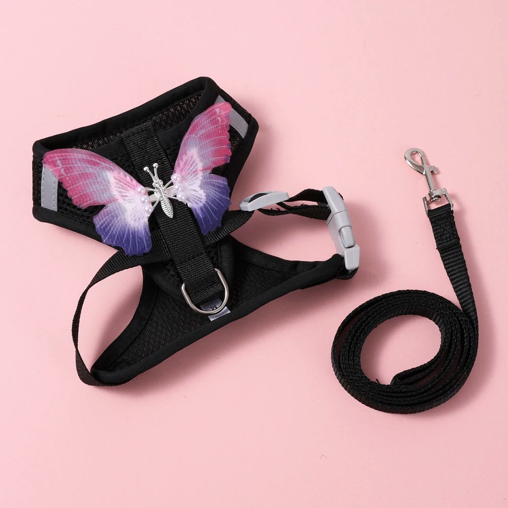 Breathable Cat Harness Set Butterfly Design Leash Accessories