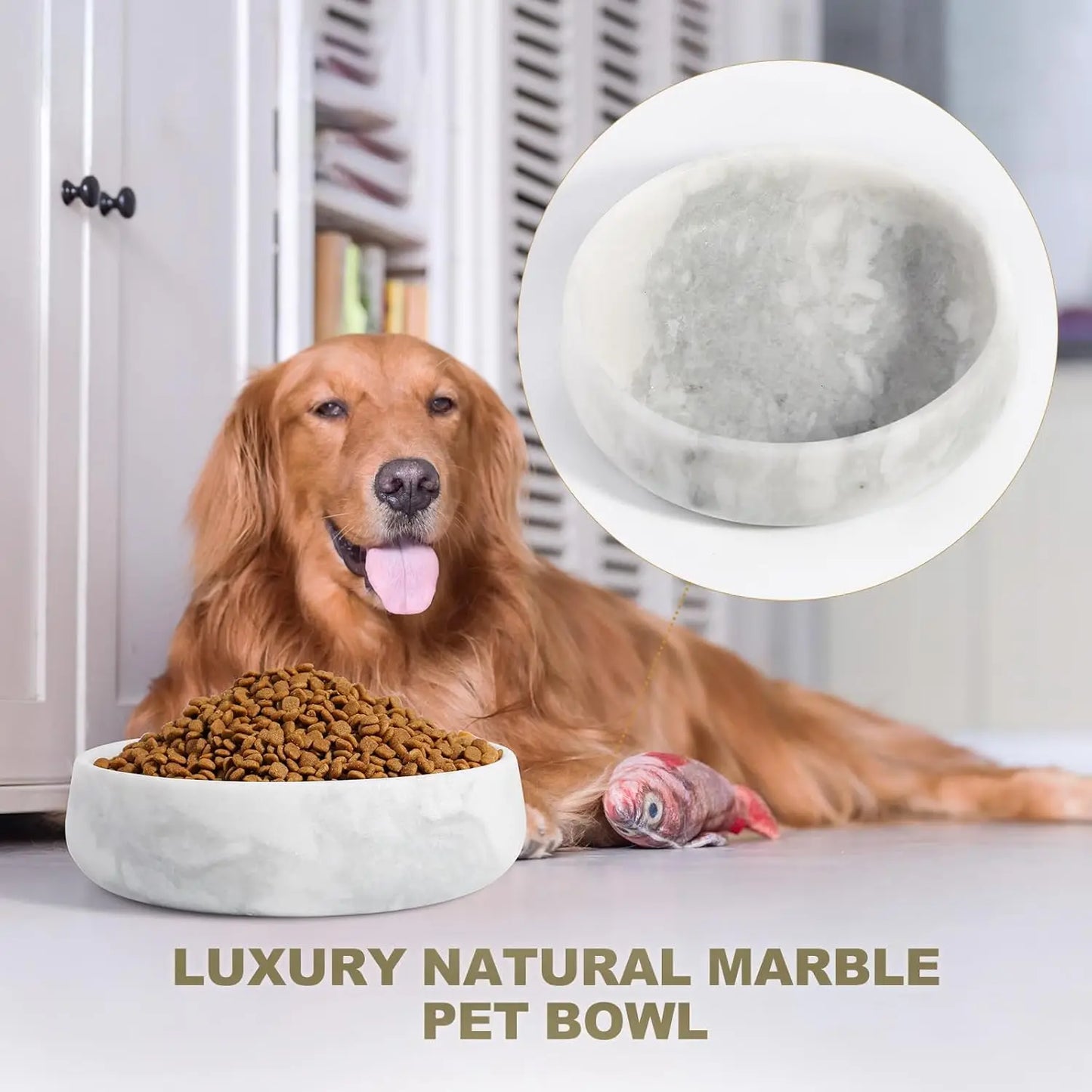 Marble Dog Bowl Non Slip Durable Ceramic Premium Pet Dish