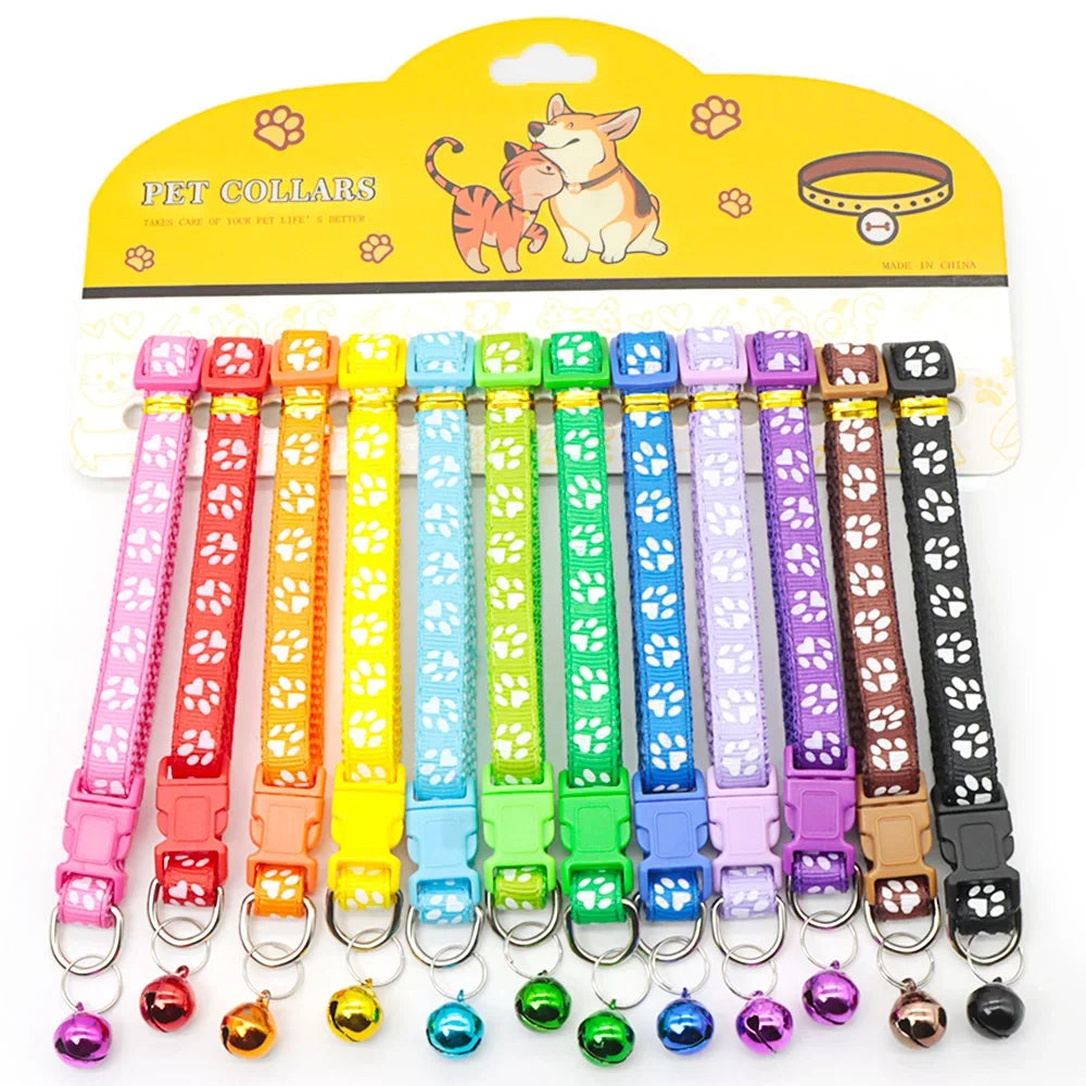 12Pcs Mix Color Anti-Lost Dog and Cat Collars with Bell Footprint