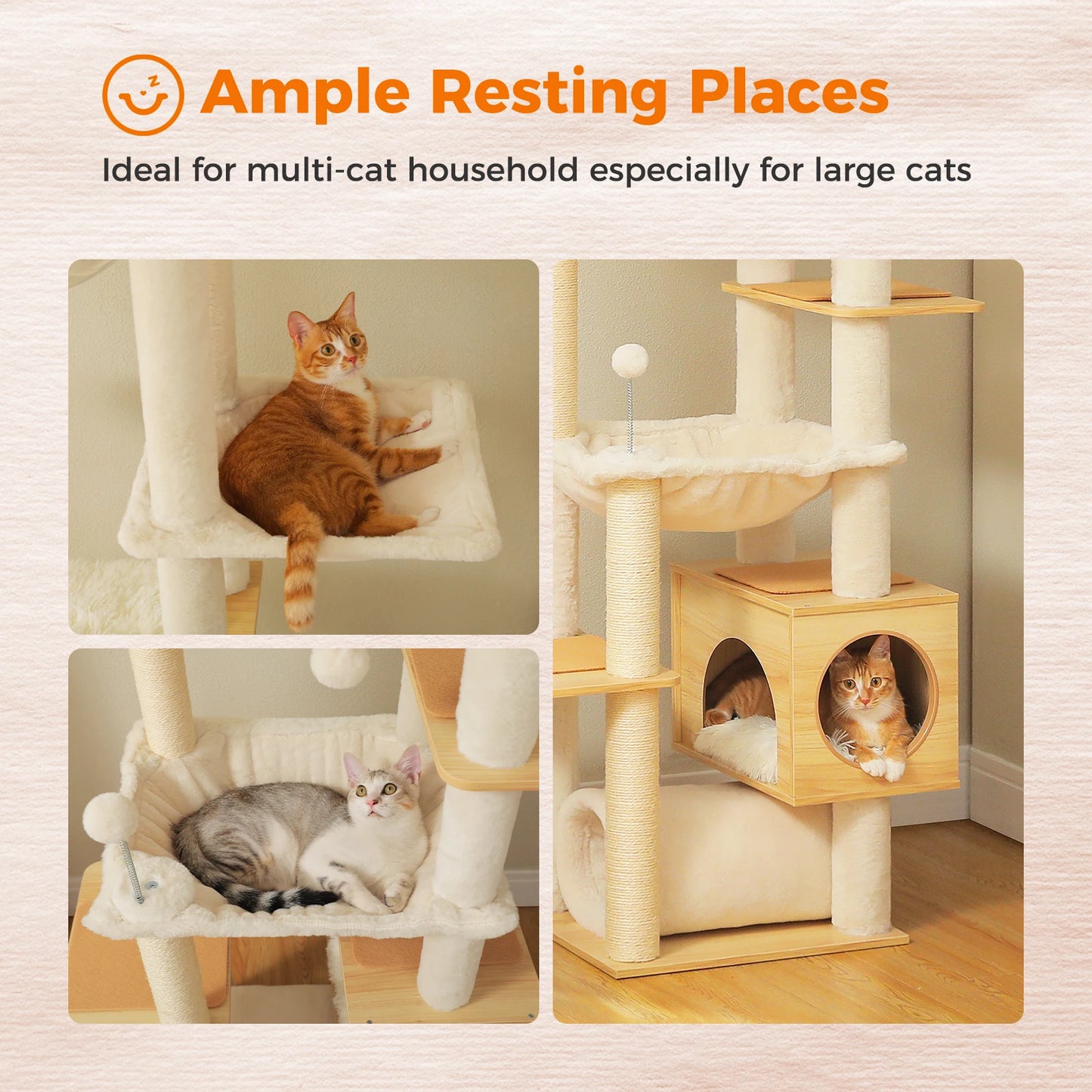 PAWZ Road Adjustable Wooden Cat Tree With Hammock And Scratching Posts