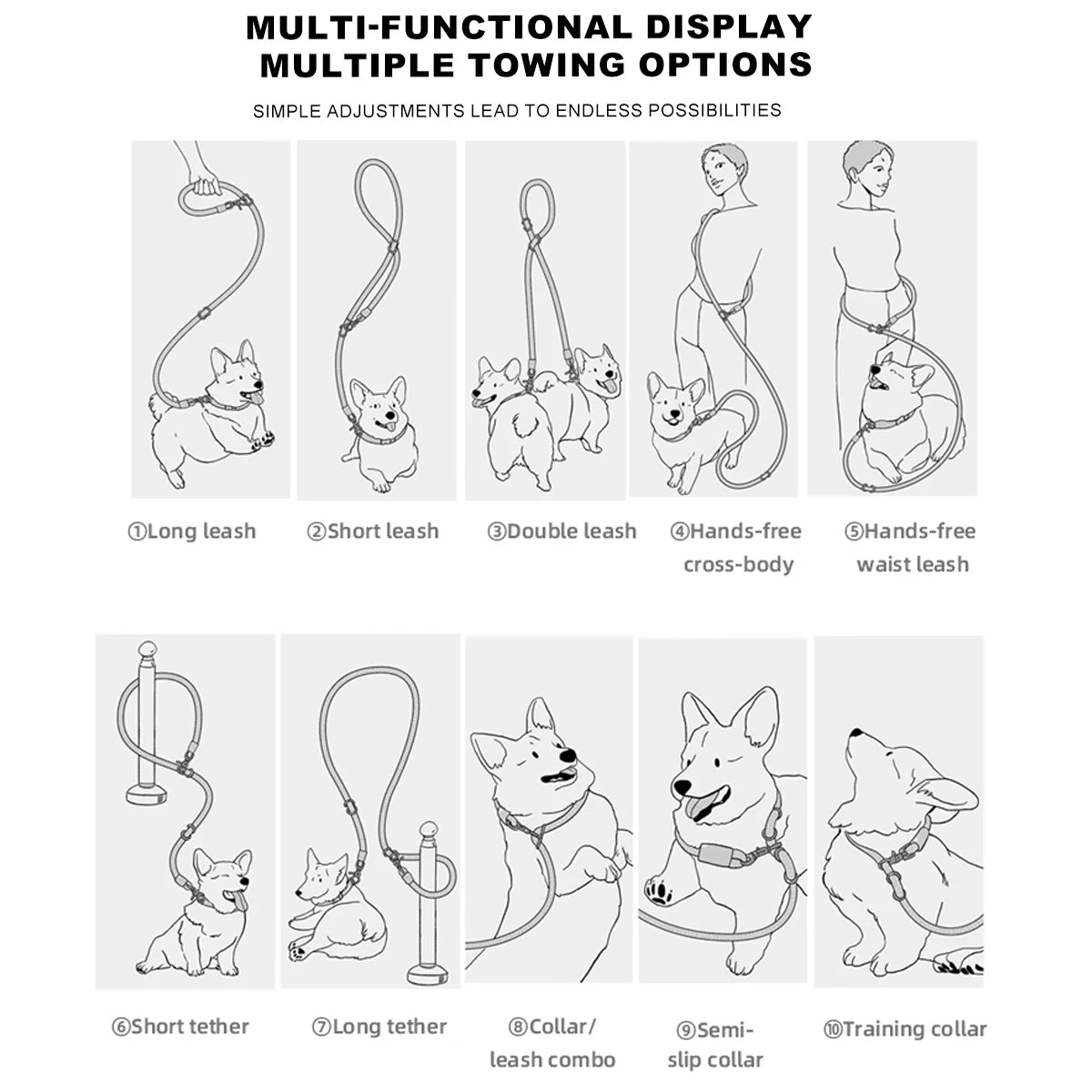 WAOPETCN Hands-Free Dogs Lead Rope 10-In-1